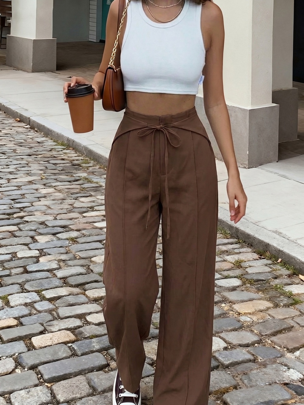 High-Waisted Wide-Leg Drawstring Pants - Picture 3 of 6